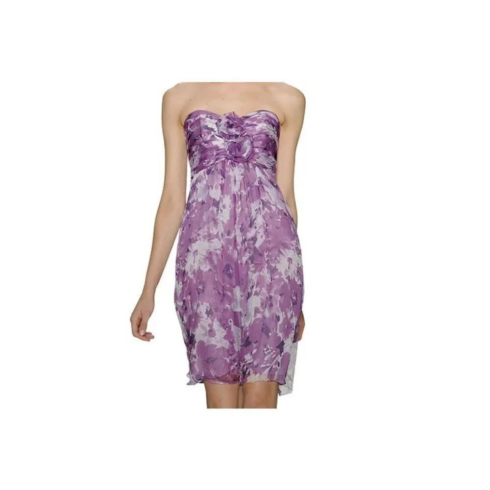 Vintage Amsale Lilac Silk Strapless Dress Sz 8 Y2K, Cocktail, Date Night, Gala
